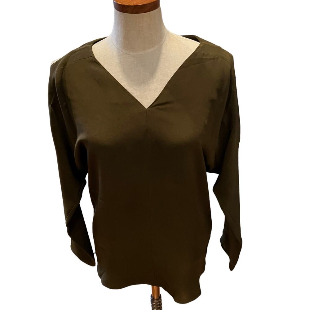 Ramy Brook New York Revolve Long Sleeve Silk Top Olive Green XS